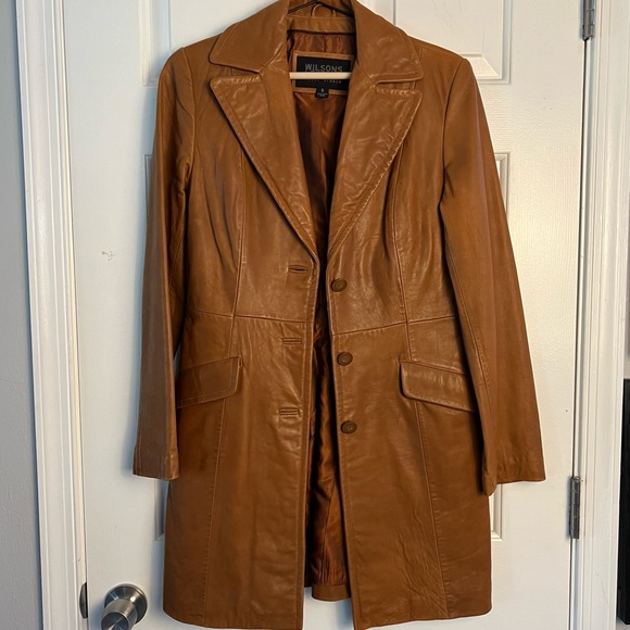 Wilson’s Leather Carmel Butter Soft Long Coat Jacket - Picture 4 of 13